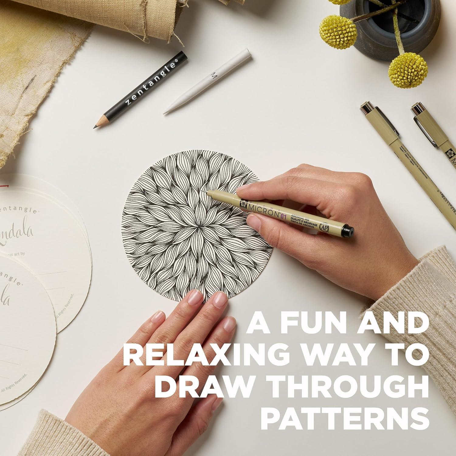 SAKURA #50113 Zentangle 11 Pc Set w/Zendala Round WhiteTiles (4-5/8″ in Diameter), white(11-Piece Set – 4-5/8″ Round)