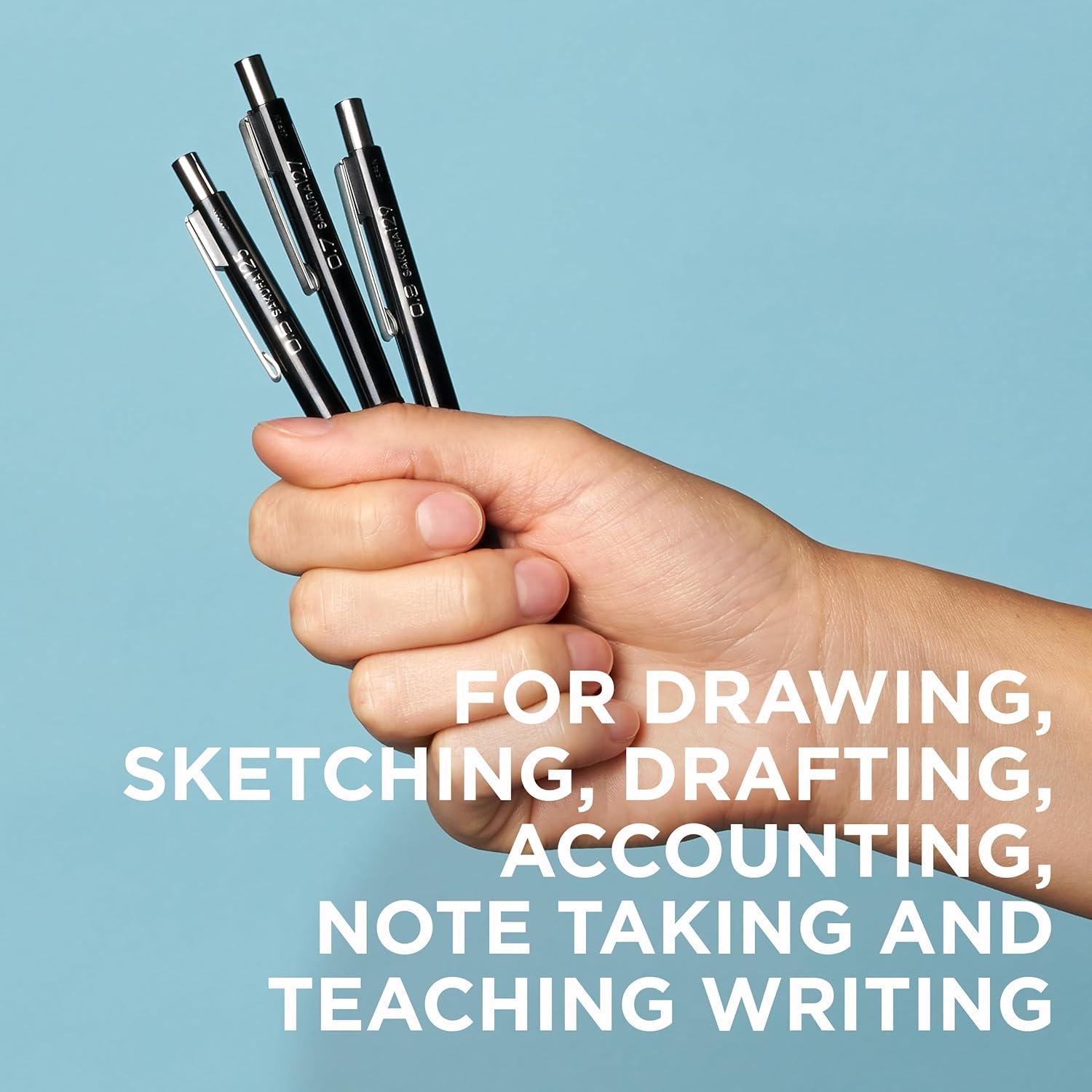 SAKURA 50297 Mechanical Pencil Fixed Sleeve 0.5-mm with 3 Erasers, Black(0.7mm Pencil)