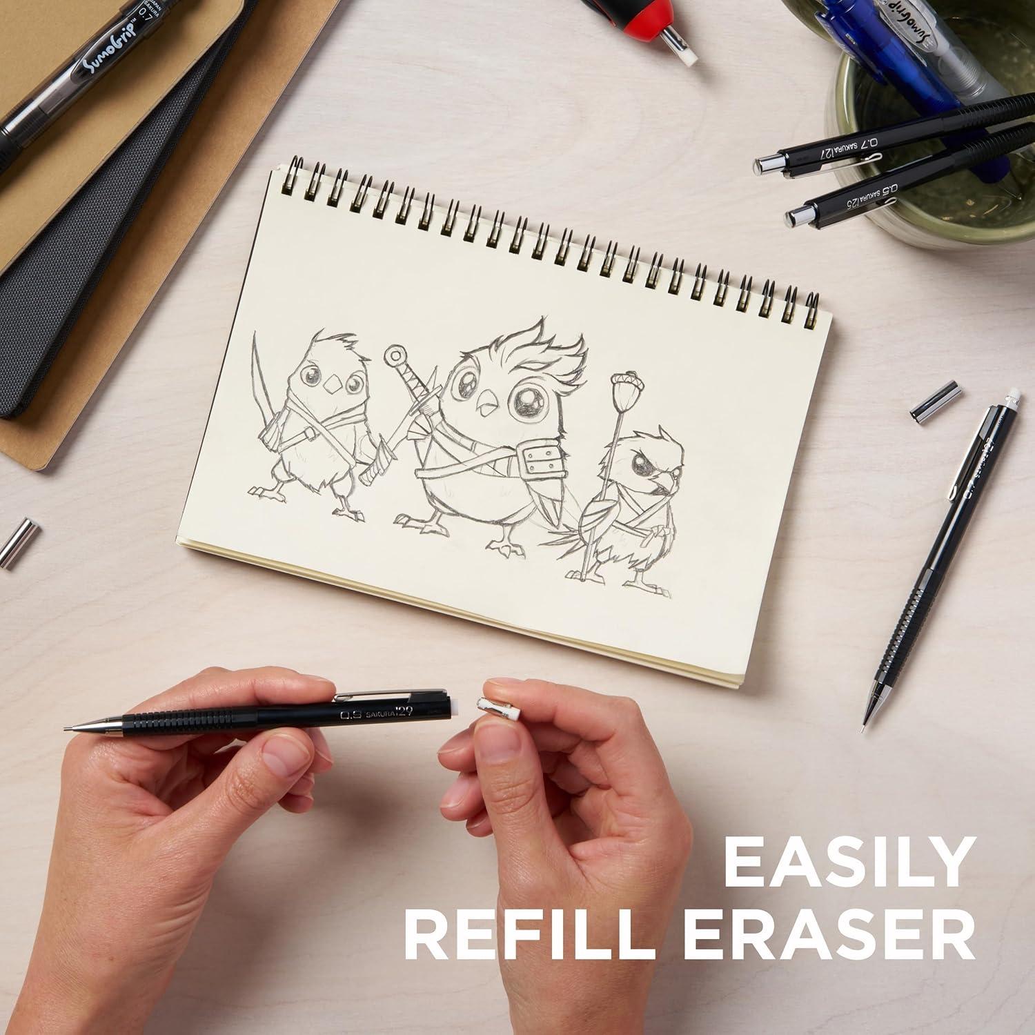 SAKURA 5 Refill Erasers with 2 Eraser Holders for XS Series Pencils 50249(1 Count (Pack of 1))