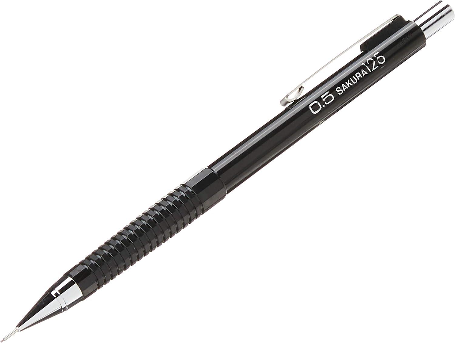 SAKURA 50297 Mechanical Pencil Fixed Sleeve 0.5-mm with 3 Erasers, Black(0.5mm Pencil)